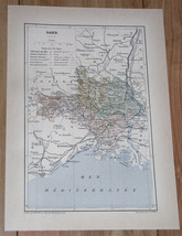 1887 Antique Original Map Of Department Of Gard Nimes / France - $27.13