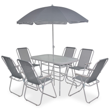 Outdoor Garden Patio Grey 8 Piece Steel Dining Set With 6 Chairs Table U... - £326.38 GBP