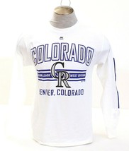 Majestic White Long Sleeve Colorado Rockies Crew Tee T Shirt Men&#39;s NWT - $34.99