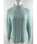 Lands End Mock Neck Chunky Cable Knit Sweater Size Large Seafoam Blue Wo... - $910.72 MXN