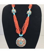 Women&#39;s Necklace Multi Strand Blue Orange Glass 26&quot; - £30.02 GBP