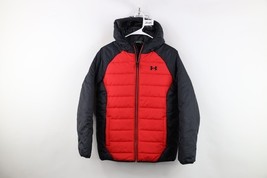 Under Armour Boys Size Large Color Block ColdGear Hooded Puffer Jacket Red - $49.45