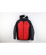 Under Armour Boys Size Large Color Block ColdGear Hooded Puffer Jacket Red - $67.63 CAD