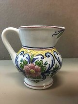 Vintage Pitcher Hand Painted Portugal Ceramic Floral Design Small Creamer Milk - £14.36 GBP