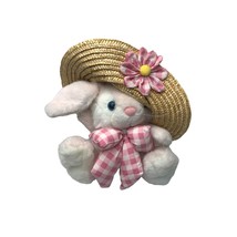 Joelson Industries Plush Stuffed Animal Toy Rabbit Bunny Pink White Straw hat 19 - £23.70 GBP