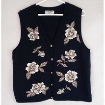 Alfred Dunner Petite Embroidered Sweater Vest Roses Design Decorative Bu... - $12.82