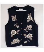 Alfred Dunner Petite Embroidered Sweater Vest Roses Design Decorative Bu... - $18.00 CAD