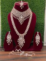 Indian Bollywood Rose Gold CZ Bridal Necklace Earrings Jewelry Set 8pcs - £44.84 GBP