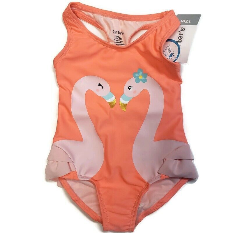 Baby Girl Carters Flamingo One-Piece Swimsuit Size 12M Beach Pool Fun 12 Months - $11.54