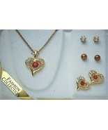 Classic Red &amp; White Rhinestones Necklace &amp; 3 Pairs of Earrings Fashion J... - £9.28 GBP
