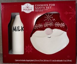 Cookies For Santa 2pc Set Holiday Time Christmas Plate &amp; Milk Jug Bottle NIB - £13.66 GBP