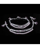 Bridal Real Silver pink CZ floral Anklets Ankle chain Bracelet Pair 10.5&quot; - £188.92 GBP