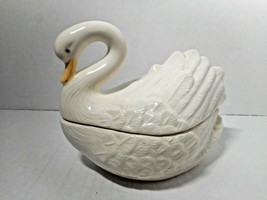 Swan with Bent Neck Ceramic Porcelain Covered Dish Trinket Box White Two Pieces  - £15.57 GBP