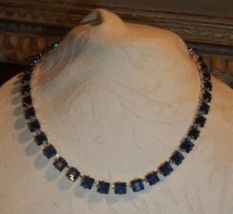 Vintage Sapphire Blue Rhinestone Choker Necklace Designer Signed DUANE Nice! - £15.81 GBP