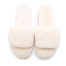 Women Fuzzy Faux Slippers Fluffy Flip Flops Open Toe Cozy House Slides Soft Plus - £19.53 GBP