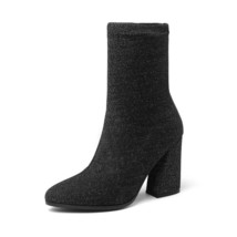 QUTAA 2021 Womens Shoes Mid Calf Boots Square High Heel Winter Sock Boots Pointe - £55.11 GBP