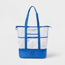 Sun Squad Beach Tote Bag Zipper Bottom Tan Stripe Navy Lining Blue - $471.63 Sun Squad Beach Tote Bag Zipper Bottom Tan Stripe Navy Lining Blue - $471.63 MXN