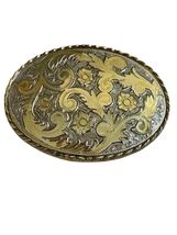 Vintage Western Floral Engraved Belt Buckle Gold Tone Silver Tone Oval S... - $19.80