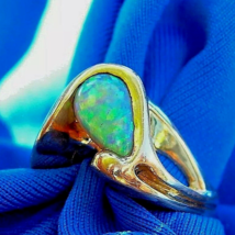 Earth mined Opal Engagement Ring Sculptural Custom Design Solitaire 14k Gold - £1,714.74 GBP