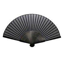 BLACK SILK FAN 8.25&quot; Translucent Silk Blend Fabric and Bamboo Folding Ha... - $7.95