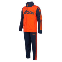 adidas Little Boys 3 Stripe Full Zip Jogger Track Suit Set, Orange/Navy Size 5 - £53.65 GBP