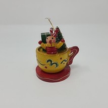 Vintage Wooden Russ Berrie Tea Cup Christmas Ornament - $7.91