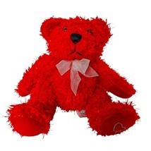 Red Valentines Day Bear Plush Sparkly Bow Heart Stuffed Animal 6.5&quot; - £12.75 GBP