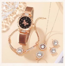 Rose Gold Luxury Watch Ring Necklace Earring  &amp; Bracelet Crystal Jewelry... - £27.46 GBP