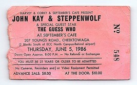 Steppenwolf The Guess Who Concerto Ticket Giugno 5 1986 Cheekatowaga New York - $39.54