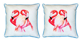 Pair of Betsy Drake Two Flamingos Large Pillows 18 Inch x 18 Inch - £69.89 GBP