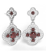 Shamrock Clover Flower Leaf Lab-Created Ruby Diamond Earrings In 14k White Gold - £785.56 GBP