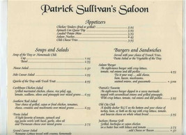 Patrick Sullivan&#39;s Saloon Circa 1888 Menu Jackson Ave Knoxville Tennessee 1990&#39;s - $21.78