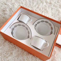 Hermes Chaine D&#39;ancre Tea Cup and Saucer 2 set Platinum silver coffee m23 - $457.55