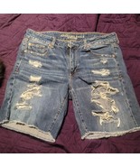 American Eagle Jean Shorts Women’s Sz 10 Tomgirl Bermuda Denim High Rise... - $27.14 CAD