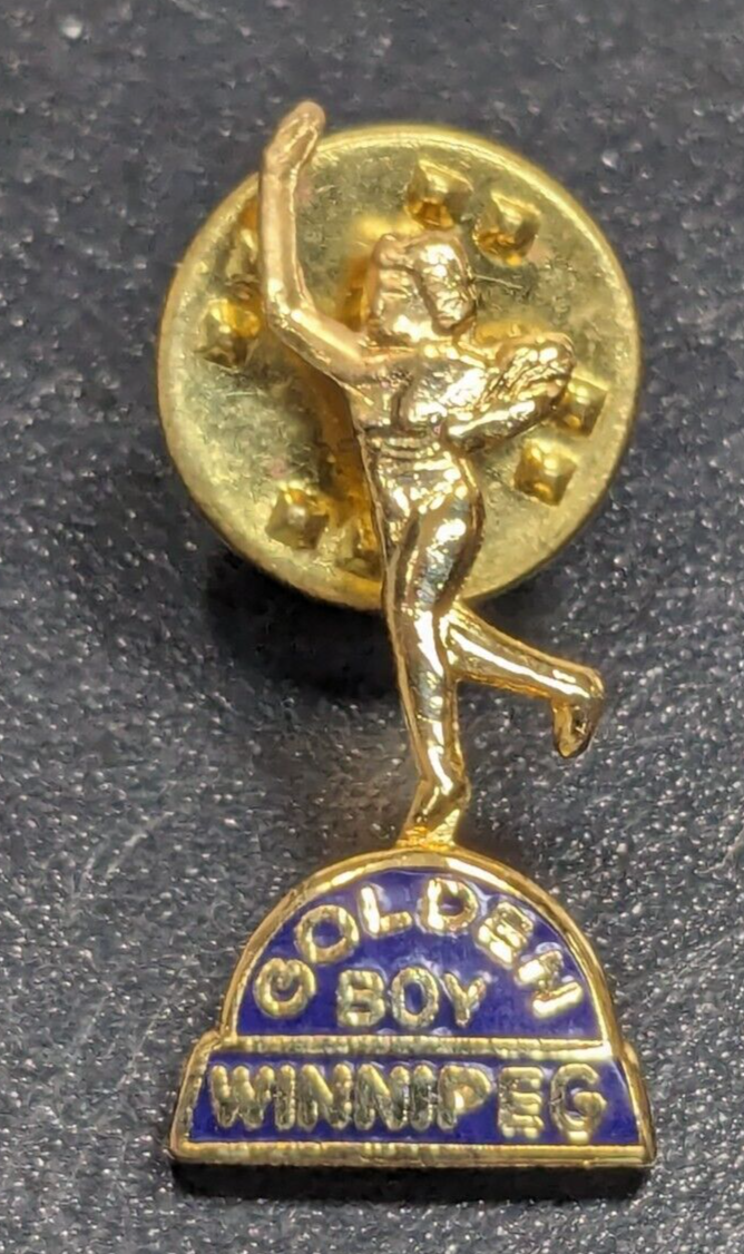 Vintage Golden Boy Winnipeg Canada Souvenir Travel Lapel Hat Pin - $9.89
