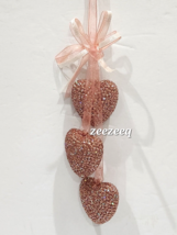 Valentines Christmas Shabby Chic Blush Pink Rhinestones Hearts Ornaments - $295.07 MXN