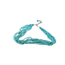 Glass seed bead turquoise necklace 16 Inches - £26.49 GBP