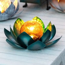Solar Light Outdoor(2Pack) , Art Crackle Globe Glass Lotus Decoration , Solar LE - £47.19 GBP
