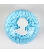 St Clair Mamie Eisenhower Cameo on Light Blue Glass Paperweight, Vintage 1972 3" - $40.00