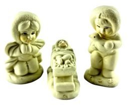 Ceramic Artic Nativity 3 Piece Christmas Snow Babies White Mary Jesus Joseph - £21.50 GBP