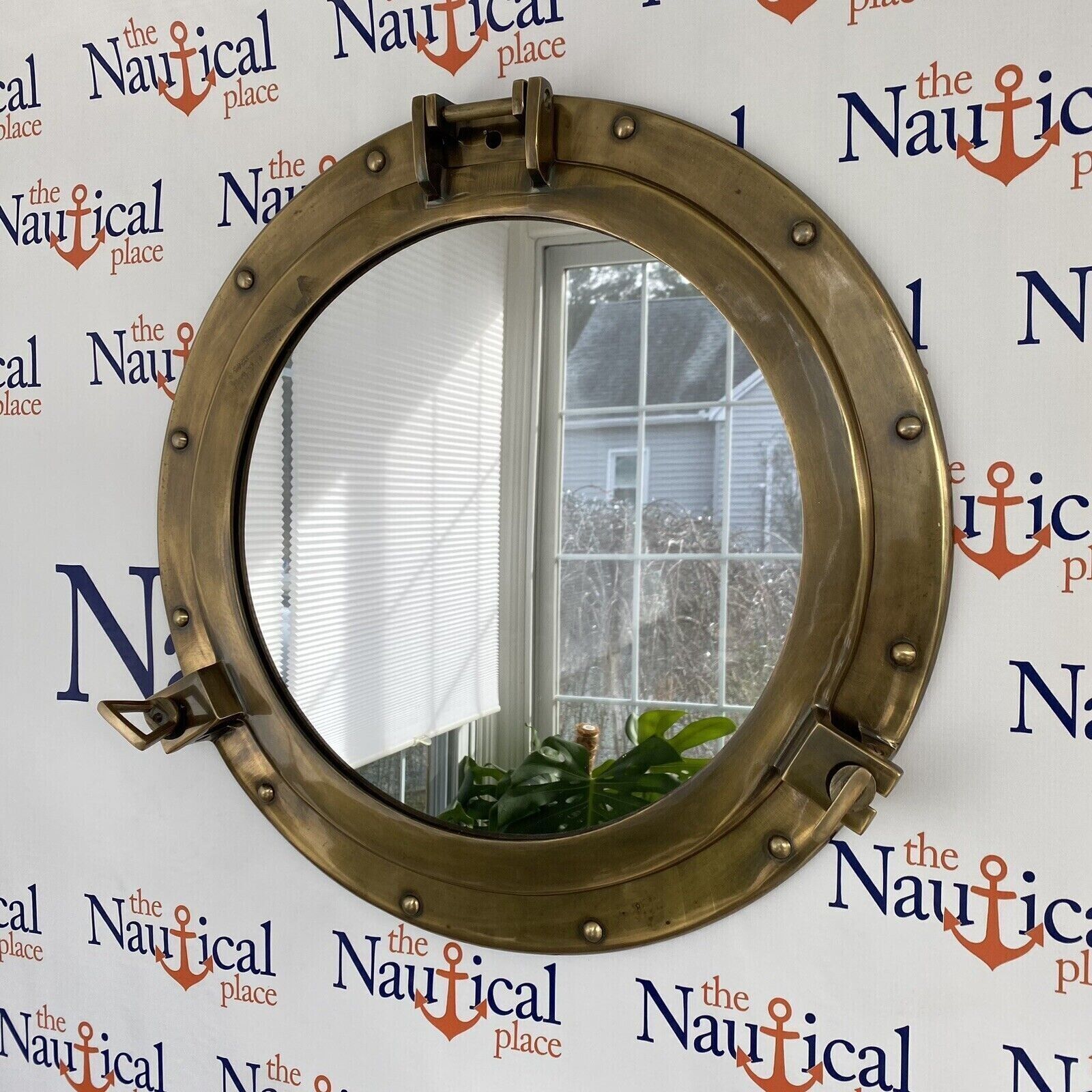 Grand miroir hublot 20", finition laiton ancienne, décoration murale...