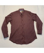 Robert Graham Flip Cuff Dress Shirt Herringbone Classic Fit Large Red Gray - £19.02 GBP