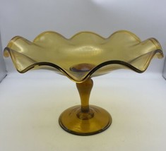 Hand Blown And Fused Yellow Glass Compote Vintage 8.5” x 13” MCM - $39.99