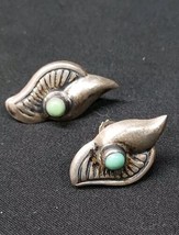 1940s Mexican Sterling Silver And Turquoise Screwback Earrings Artist Signed - $18.52