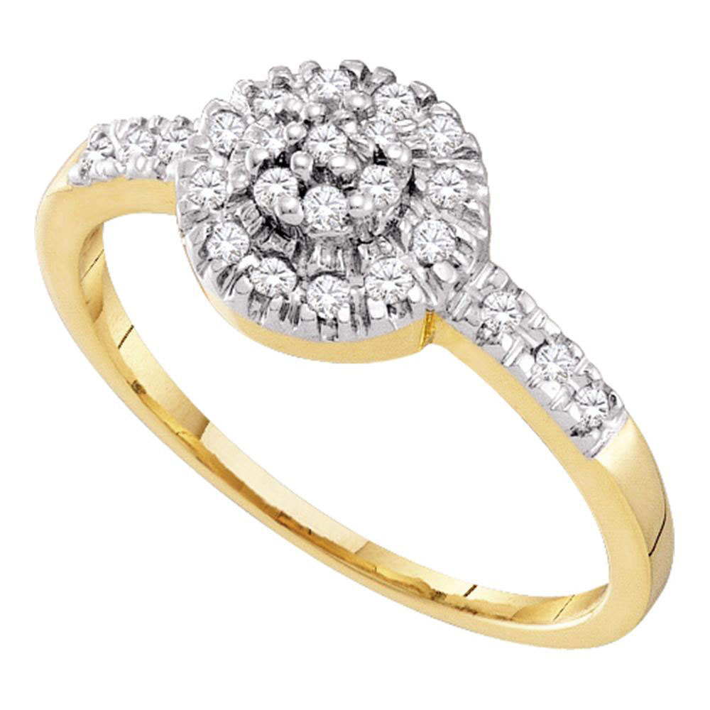 10k Yellow Gold Womens Round Diamond Cluster Fashion Ring 1/5 Cttw