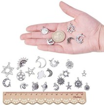 8 Assorted Sun Pendants Antiqued Silver Moon Celestial Mixed Charms Planets - £3.98 GBP
