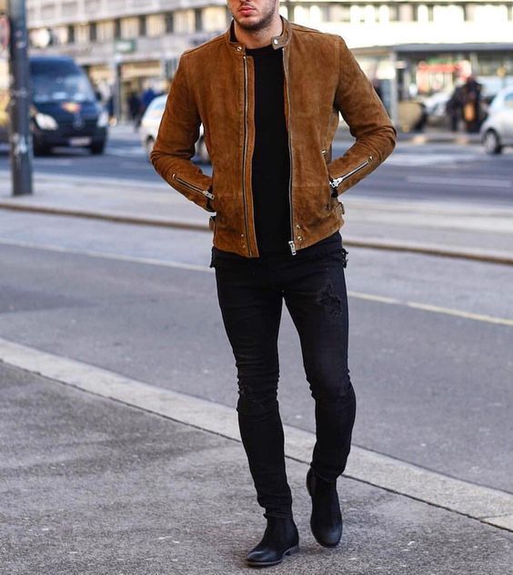 Men Tan brown fashion suede jacket, Men biker style casual fashion jacket 2019