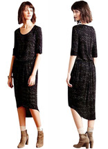 Anthropologie Blouson Midi Dress Petite XSmall P0 P2 Black AMAZING High Low Hem - £53.13 GBP