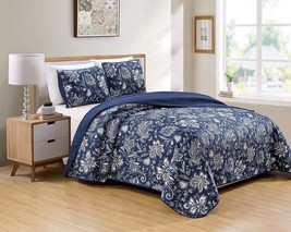 Better Home Style 3 Pc. Navy Dark Blue Luxury Lush Soft Floral Flowers, King). - £57.04 GBP