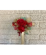 Christmas Cemetery Cross: Red Roses flowers, Winter Grave Decoration - $26.00